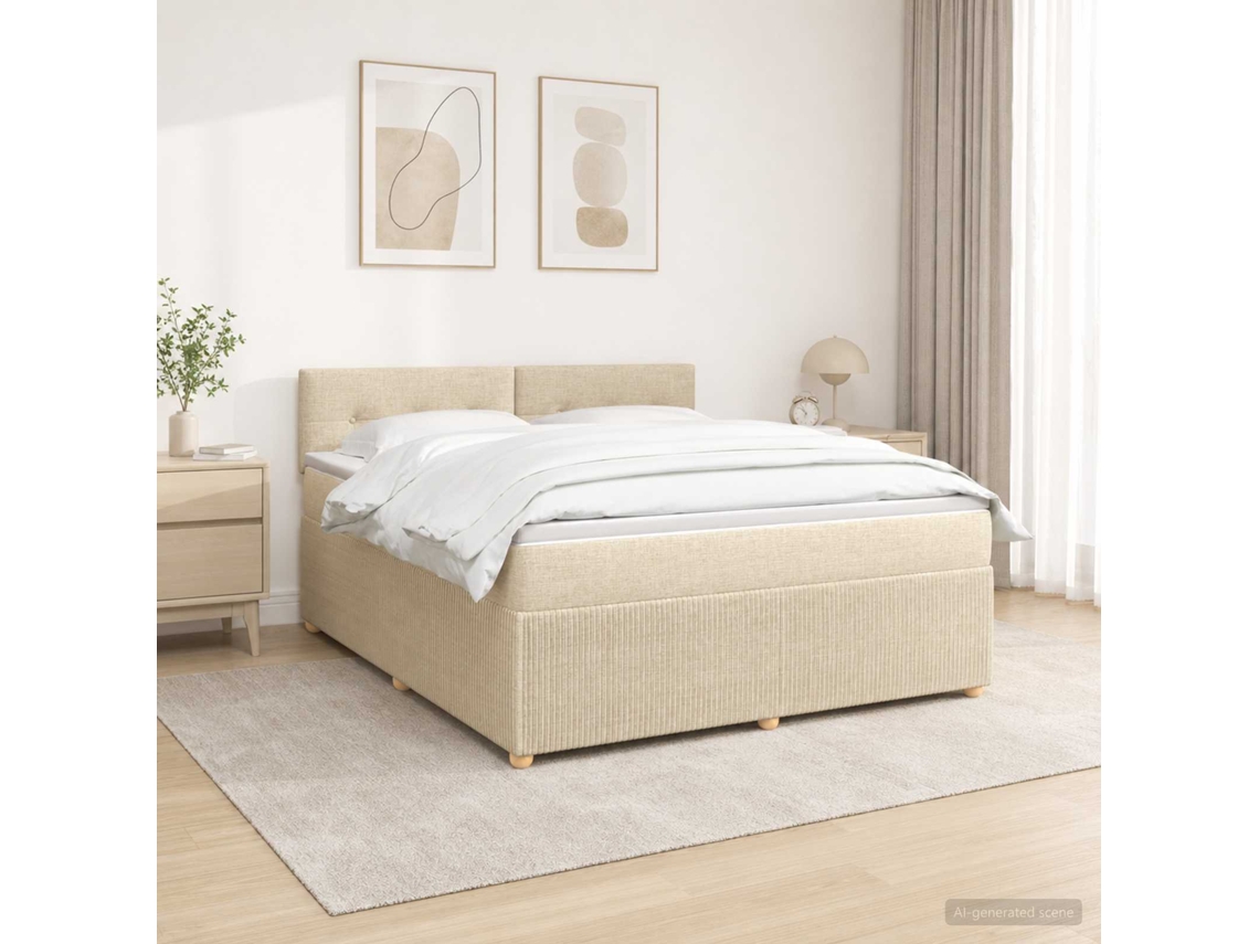 Vidaxl Cama Box Spring Com Colchão Creme 180 X 200 Cm Tecido