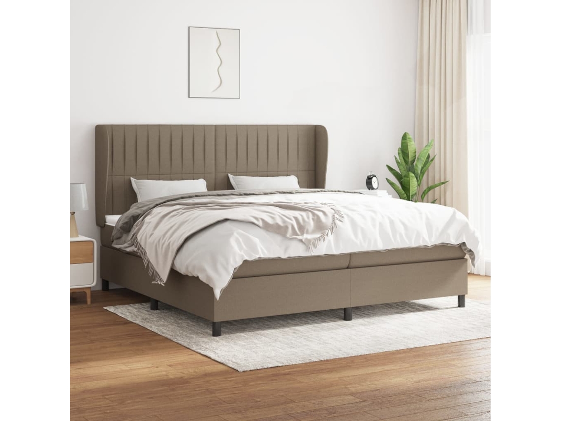 Cama Com Molas/colchão 200x200 Cm Tecido Castanho-acinzentado