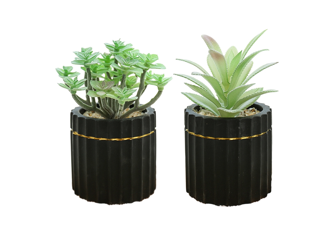 2 Peças de Plantas Suculentas Simuladas em Vaso Ornamentos Criativos Pequenos Vasos de Cimento Pintados de Ouro NEVEANCE