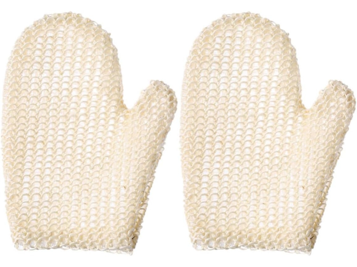 Conjunto De 2 Luvas De Banho Esfoliantes Em Sisal Bege, Confortáveis Para O Banho, Que Proporcionam Uma Sensação Relaxante.