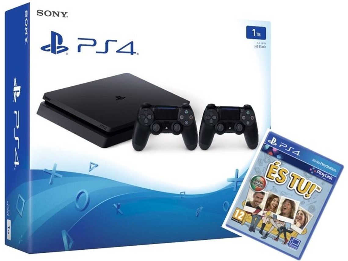 Consola PS4 Slim 1TB Preta + 2 Comandos Dualshock 4 Black + Jogo És Tu