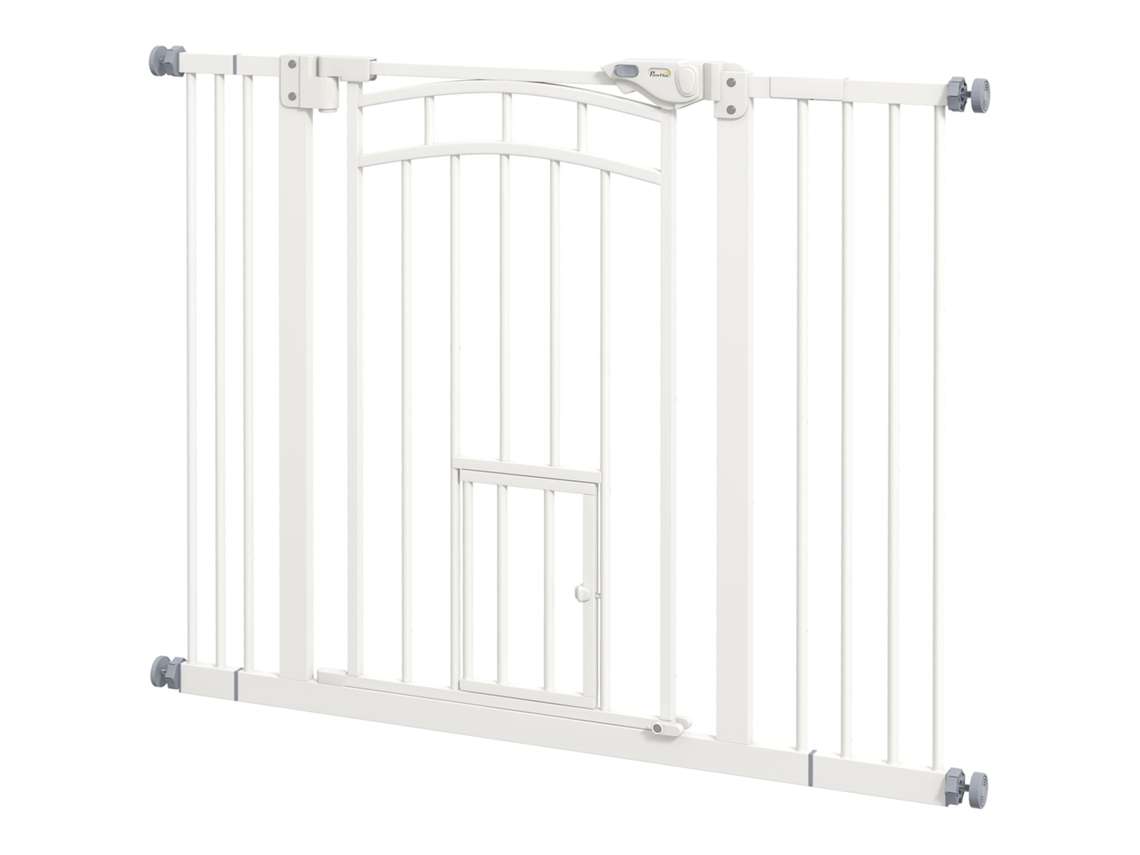 Portão para Cães 100x4x76cm, com Fecho Automático, Operação com uma Mão, Branco | S/MARCA