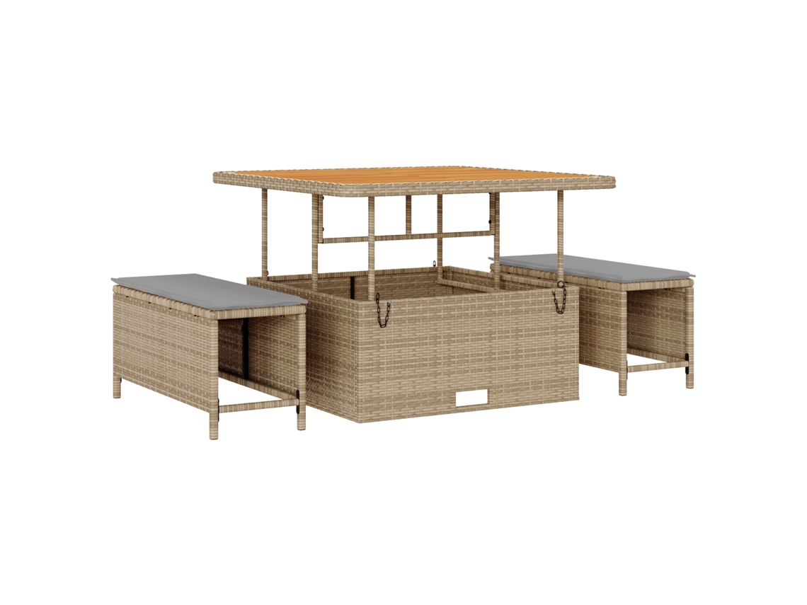 Conjunto 3 Conjunto De Jantar Para Jardim Vidaxl Bege Vime Pe