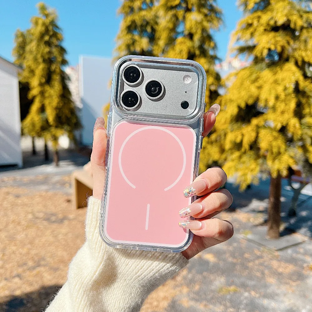 Capa Protetora Transparente Com Carregamento Sem Fio Magsafe (rosa) Para Iphone 15 Pro Max.