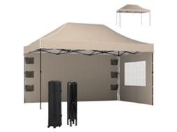 Gazebo Pop-up Com Paredes Laterais E Janelas. 2,9x4,3 M Em Metal E Tecido Oxford. Sand Brown
