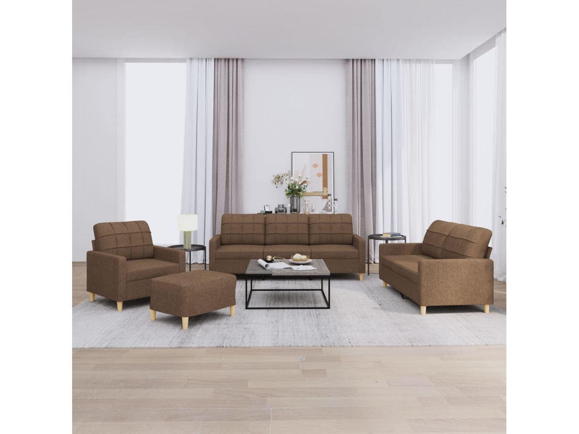 Vidaxl 4 Pcs Conjunto de Sofás com Almofadões Tecido Castanho