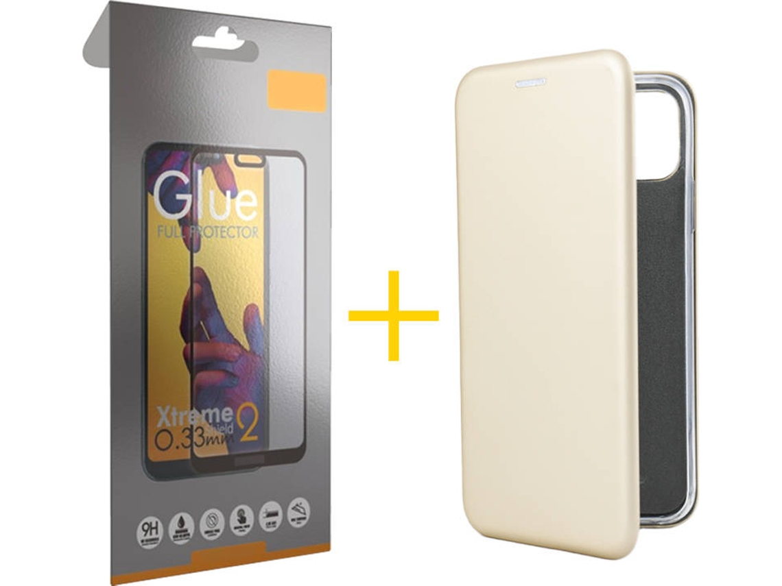 Capa e Película Apple iPhone 11 Pro Max SKYHE Flip Cover 0358 Dourado
