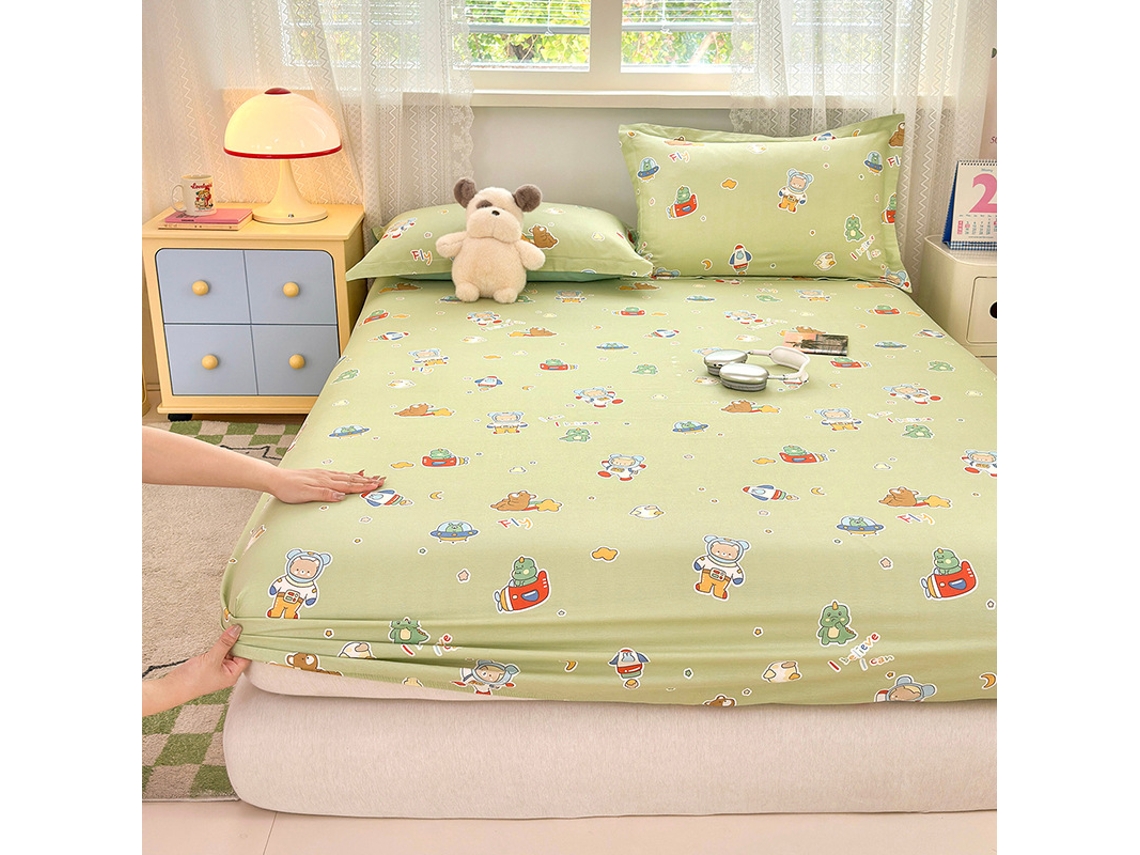 Capa de Colchão, Lençol de Baixo Estampado em Puro Algodão, Ideal para Quarto Infantil. Verde Claro, 120x200cm. PANOONA