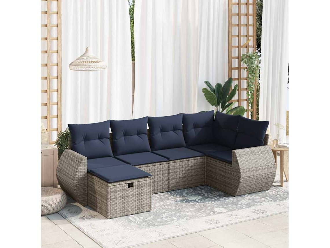Vidaxl 6 Pcs Conjunto Sofás De Jardim Com Almofadões Vime Cinzento