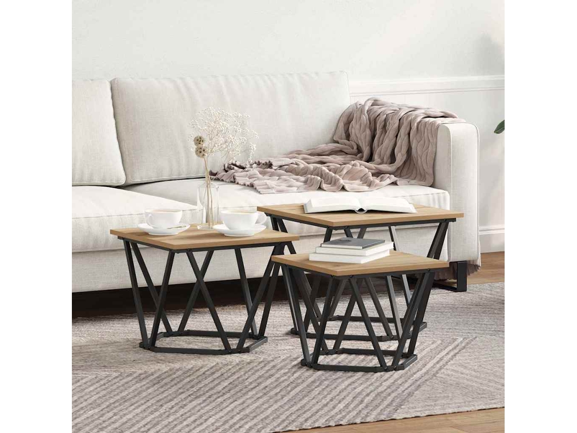 Mesa De Centro 3 Pcs Carvalho Artesanal