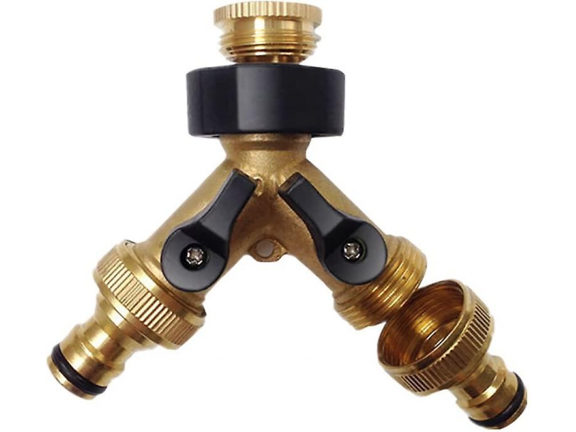 Conector De Mangueira Bidirecional De Latão Maciço Com Válvulas Liga/desliga, Em Formato De T