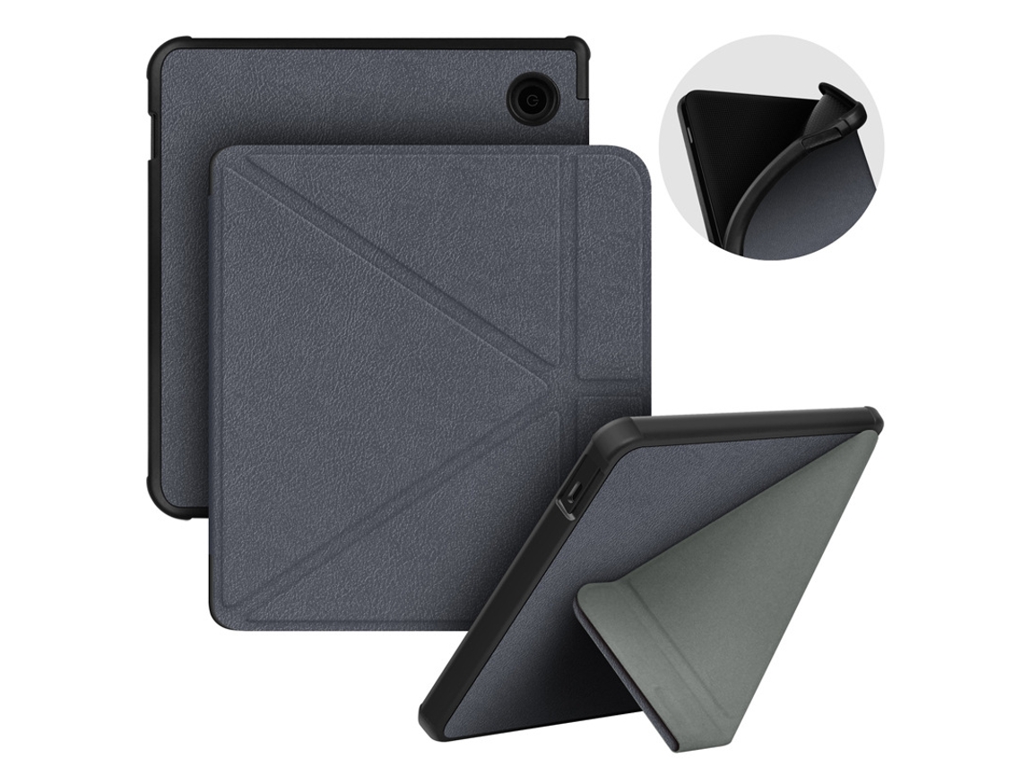 Capa Para E‑reader Kobo Libra Colour / 2 (7 Polegadas) Capa Protetora Couro Suporte Multi‑dobrável Czhhmart Cinza