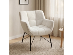 Poltrona moderna em Sherpa fleece, assento com encosto curvo, braços integrados, pés de metal, creme BTFORUS