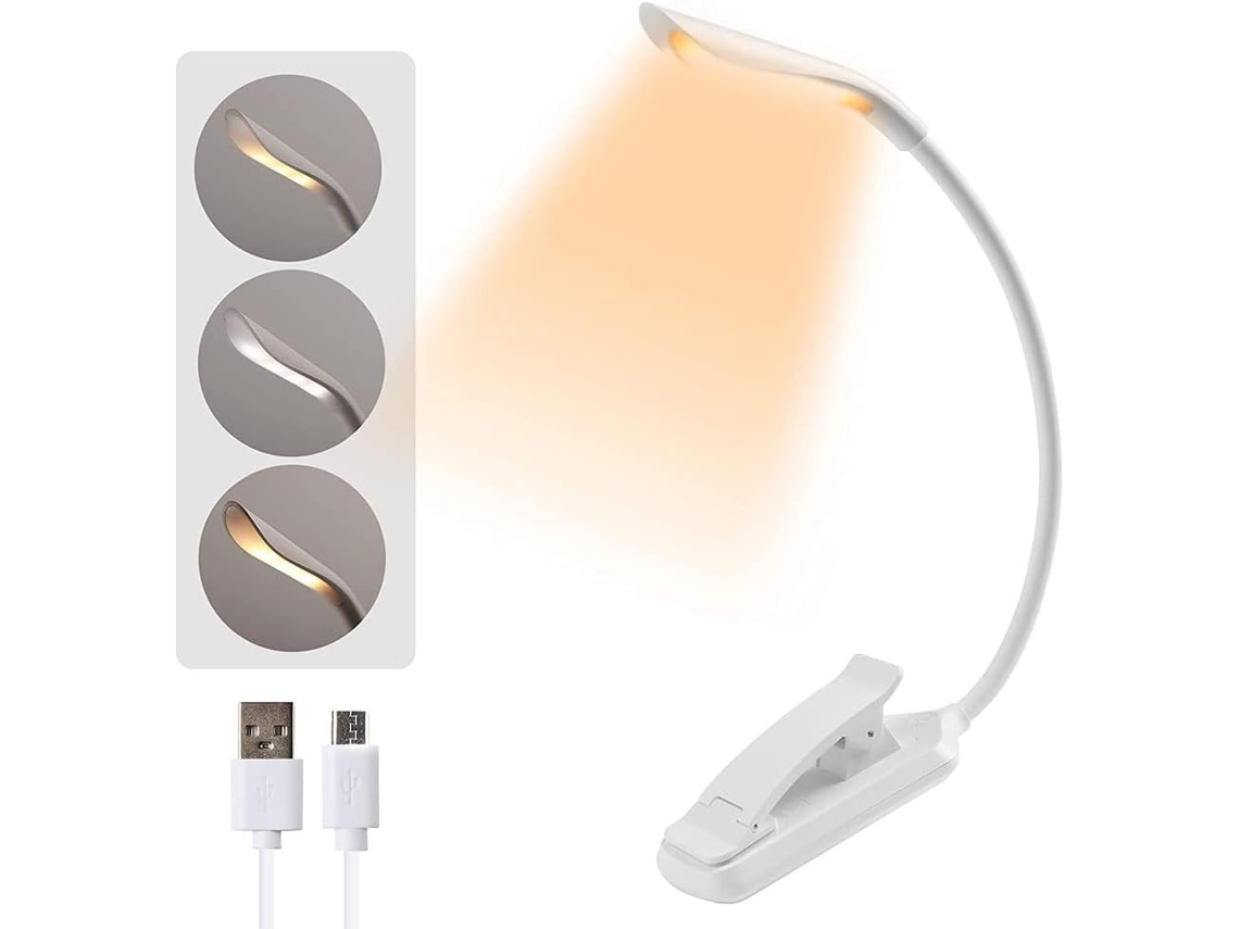 Luminária De Leitura Com Clipe E Carregamento Usb Oowoks Para Antes Dormir, Com 3 Modos De Cor E Ajuste Contínuo