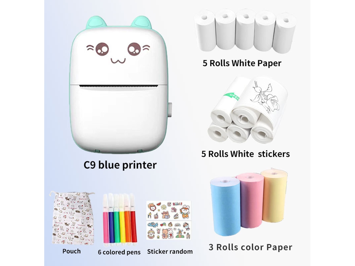 Mini impressora portátil, impressora térmica sem fio de bolso com papel térmico Slowmoose