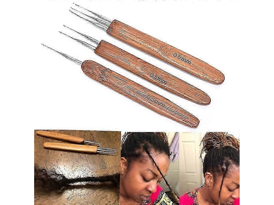 Agulha De Crochê Para Dreadlock (1 Ou 3 Unidades) Com Cabo De Bambu, 0.5mm