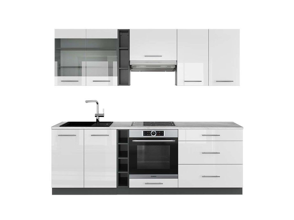 Cozinha Fame-Line, 235 cm, Mármore PT, Branco brilhante/Antracite VICCO