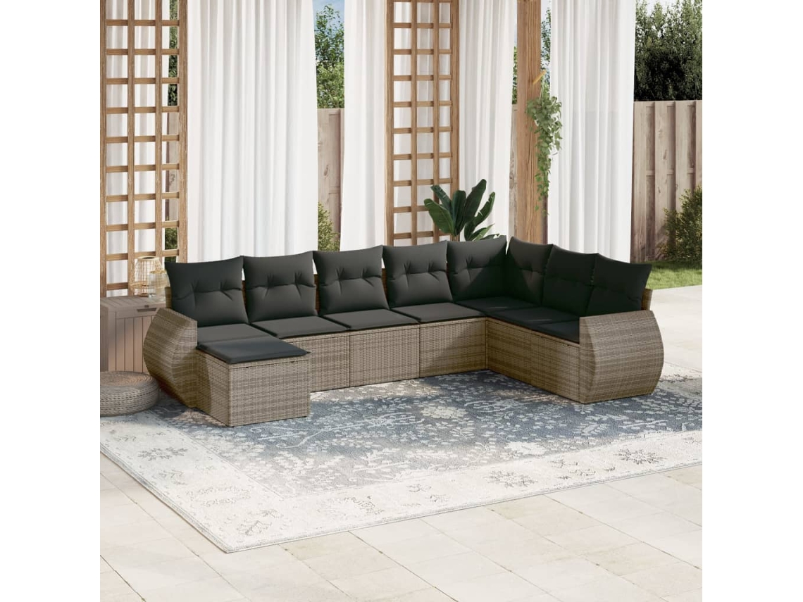 Vidaxl 8 Pcs Conjunto Sofás De Jardim C/ Almofadões Vime Pe Cinzento