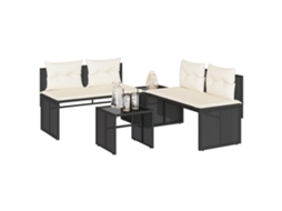 Vidaxl 4 Pcs Conjunto De Sofás Para Jardim C/ Almofadões Vime Pe Preto
