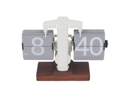 Relógio de mesa flip mecânico retro 12h com base de madeira bateria powered S/MARCA