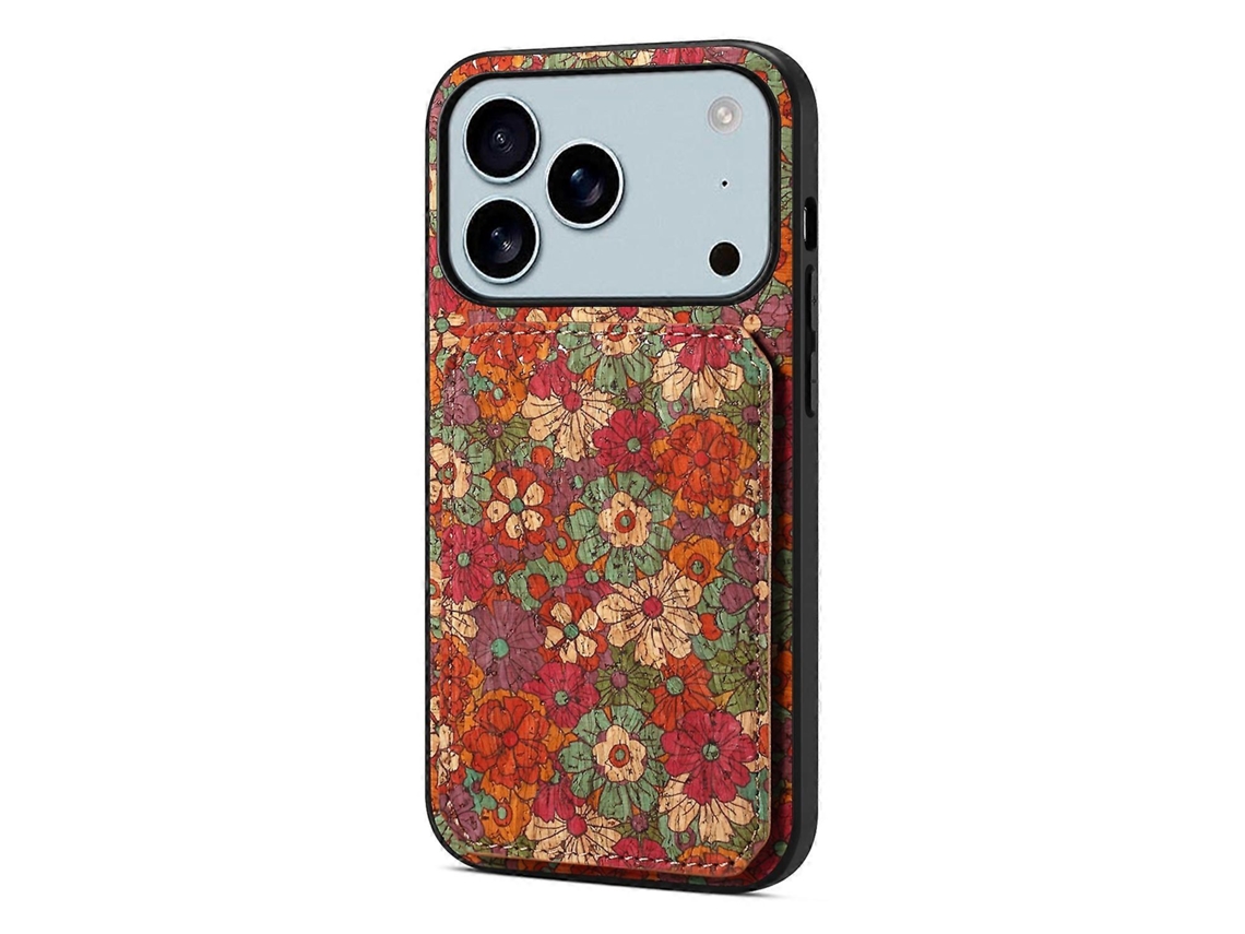 Capa De Couro Compatível Com Iphone 17 Pro Com Suporte Para Cartão E Estampa Floral