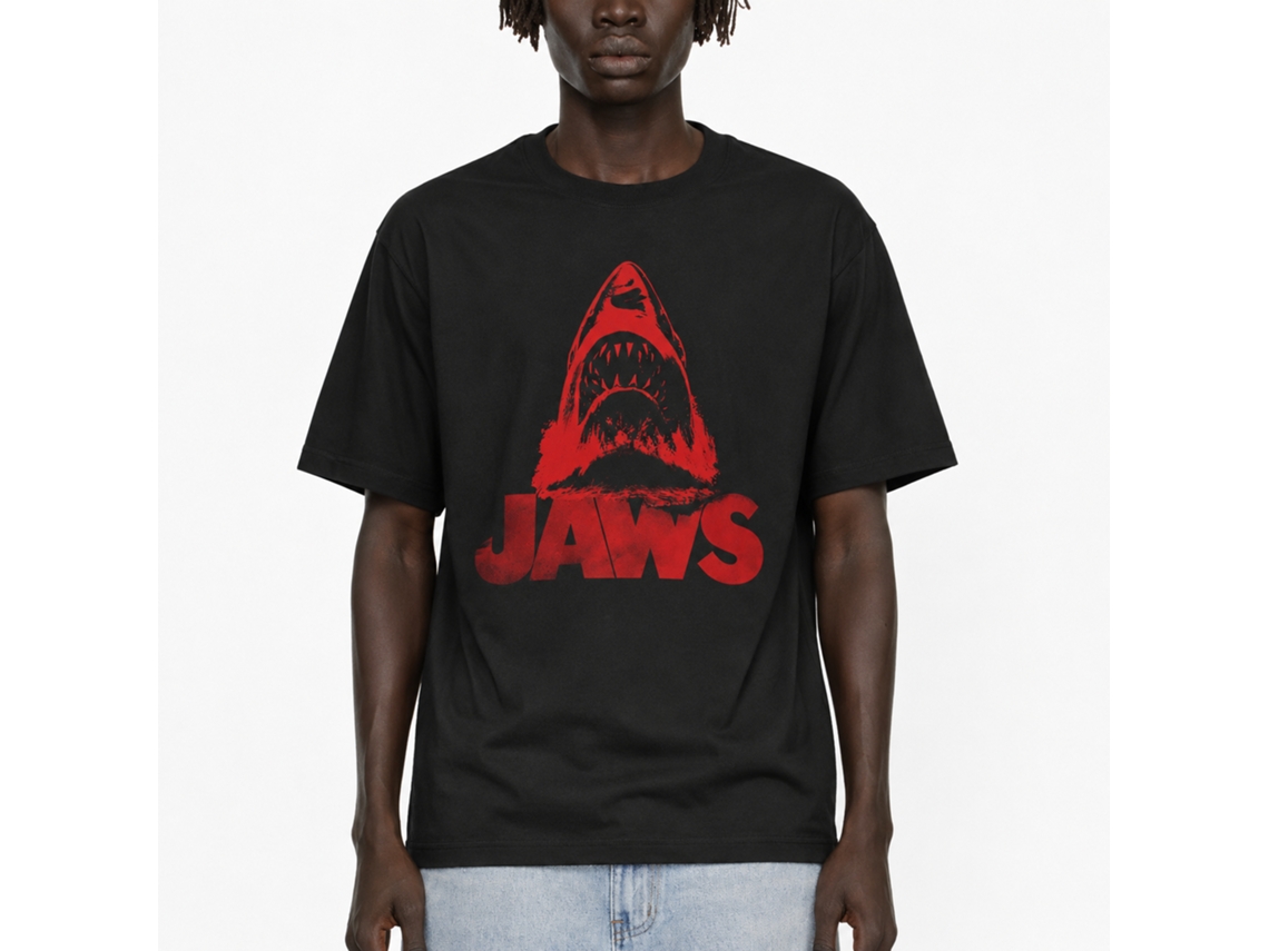 Rockinstone Jaws Movie Red J Black Adult T-shirt Size:xl