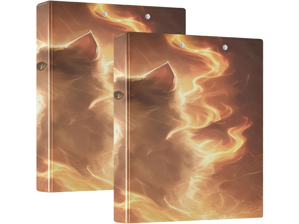 Pasta Caderno Com Capa Dura E Três Estampas De Gato Em Estilo Chama Brilhante 1, 5-polegadas, Com Bolso, Pacote Com