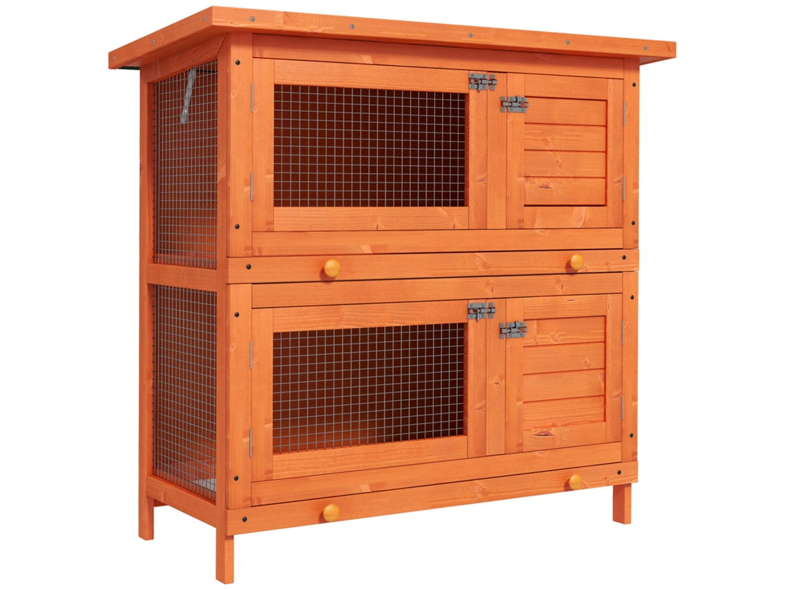 Gaiola de Madeira 2 Andares para Coelhos Pequenos, Dimensão 90x45x90cm ESSÊNCIACASA
