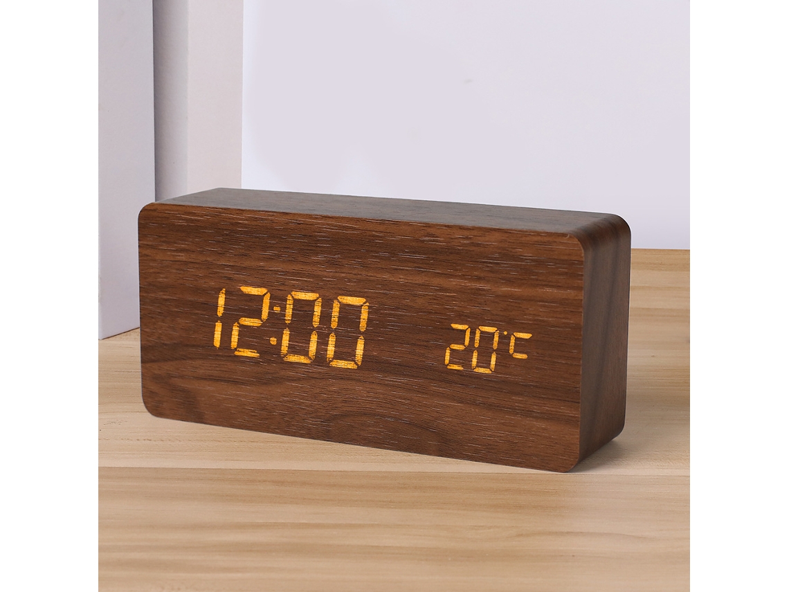 Despertador Digital Led Madeira Preto/branco ZYBLSSBB