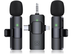 Microfone De Lapela Sem Fio 3 Em 1, Modelo Mais Recente 2025, Para Iphone, Android E Câmera, Minimicrofone Usb C Com Redução Ruído Youtube Aquaforge