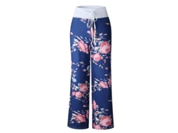 2026 pantalones Amplos de Mujer Con Estampado Floral Elástico, Cómodos para Descanso Y Uso Casual M Blue1