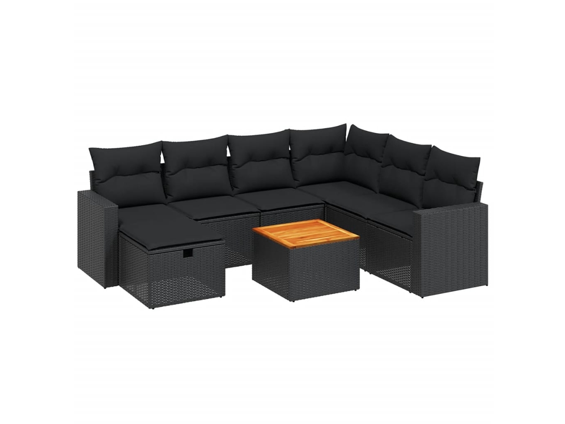 Conjunto de 8 Sofás de Jardim com Almofadões Vime Pe Preto MAISON EXCLUSIVE (N/A)