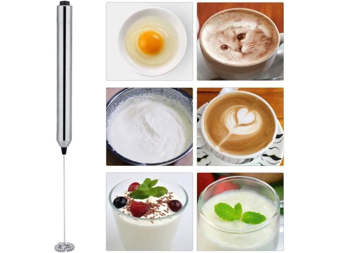 Batedor de Leite Elétrico Batedor de Leite e Mini Batedor de Aço Inoxidável com Colher para Café A192