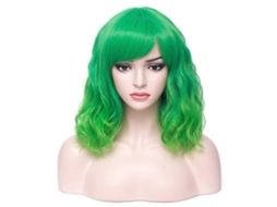 Peruca Verde de 14 Polegadas, Curta e Cacheada, Verde Limão com Franja, Estilo Bob, para Mulheres. TAISHENGDA