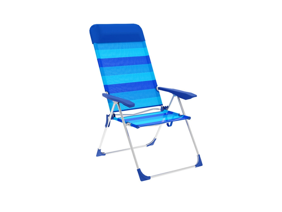 Marbueno Chaise Dobrável 5 Posições Alumínio Com Almofada Listras Azuis Praia E Piscina 69x58x109 Cm 10248