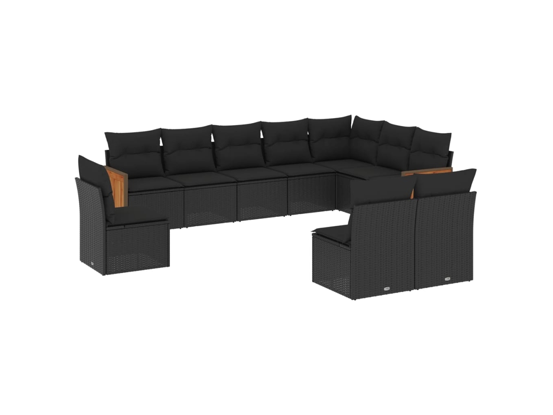 Conjunto de 10 sofás de jardim com almofadões Vime Pe Preto MAISON EXCLUSIVE