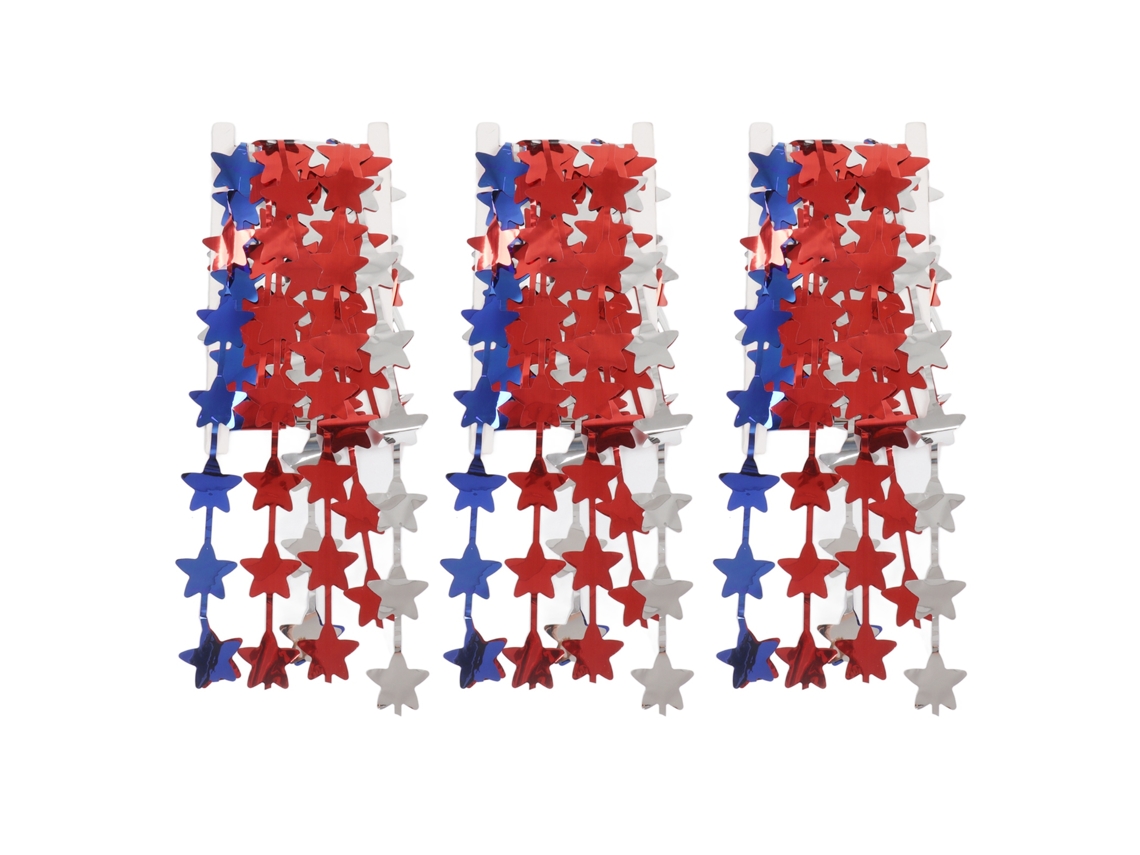 Cortinas de Franja para 4 de Julho com Estrelas Vermelhas, Azuis e Prateadas LAXISCREED