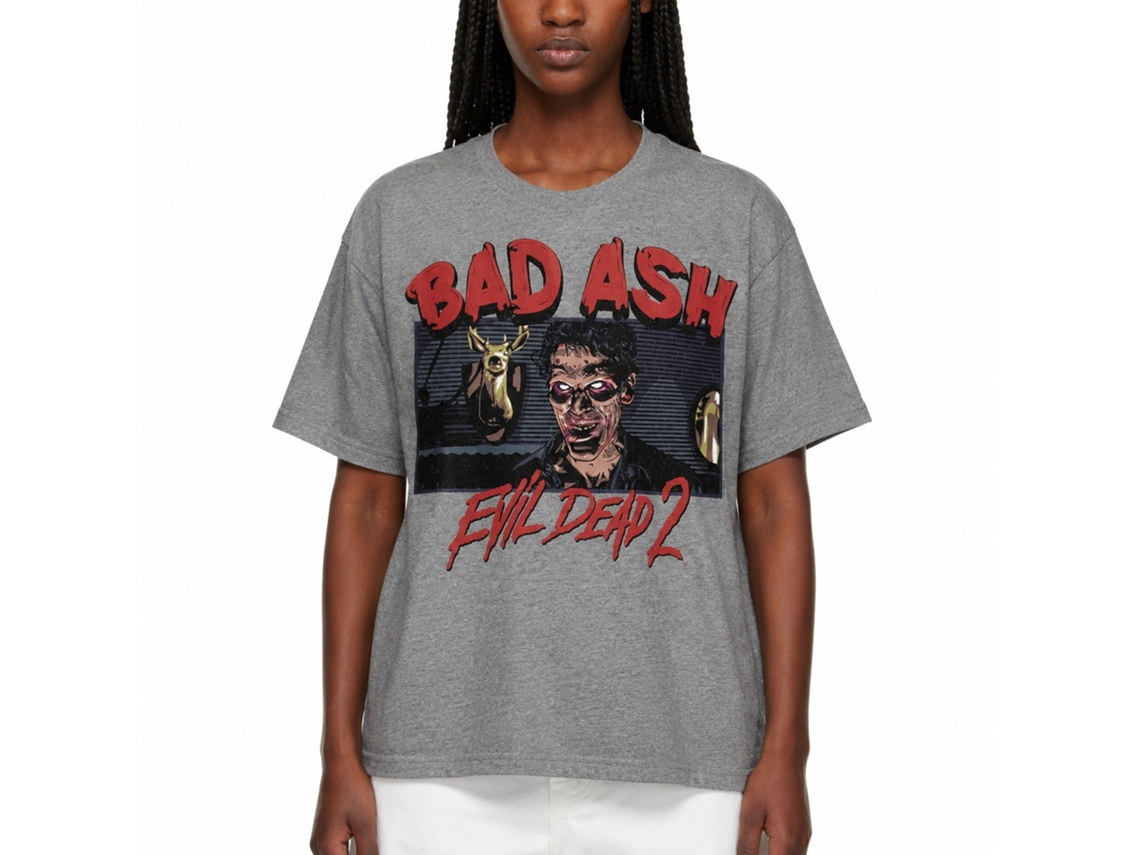 Rockinstone Evil Dead Bad Ash Heather Graphite Adult T-shirt Size:l