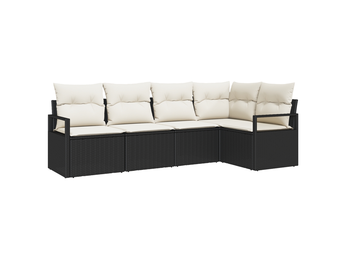 Conjunto 5 De Sofás De Jardim De Vidaxl Com Almofadas Preto E Creme De Vime  Preto Vime
