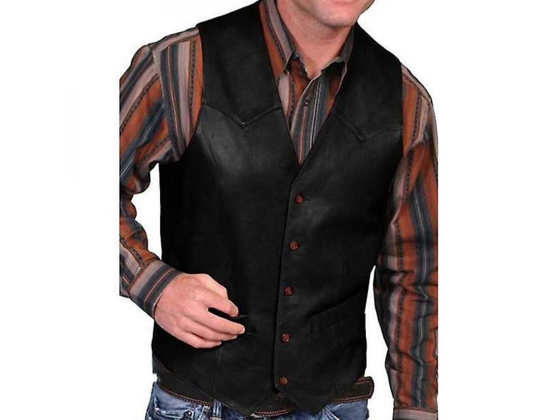2026 chaleco Vaquero de Piel Falsa para Hombre Talla Asiática Otoño Moda L6p Feh M Negro
