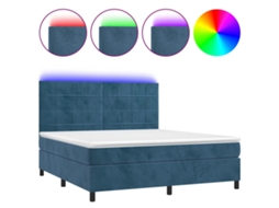 Cama Box Spring com Colchão LED Veludo Azul Escuro MAISON EXCLUSIVE (160x200 cm)