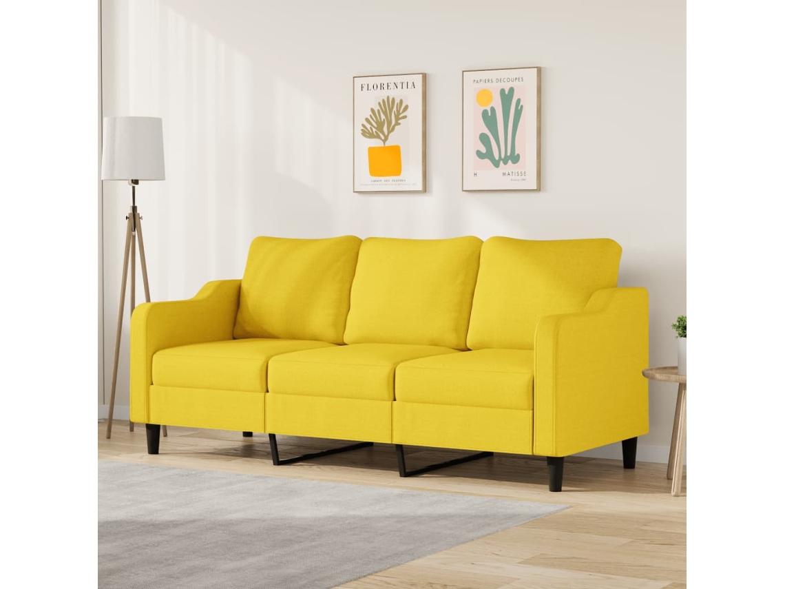 Sofá De 3 Lugares 180 Cm Tecido Amarelo Claro Lovely Home