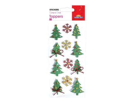 Autocolantes de Natal em relevo - Pinheiros e flocos de neve brilhantes Global Gift
