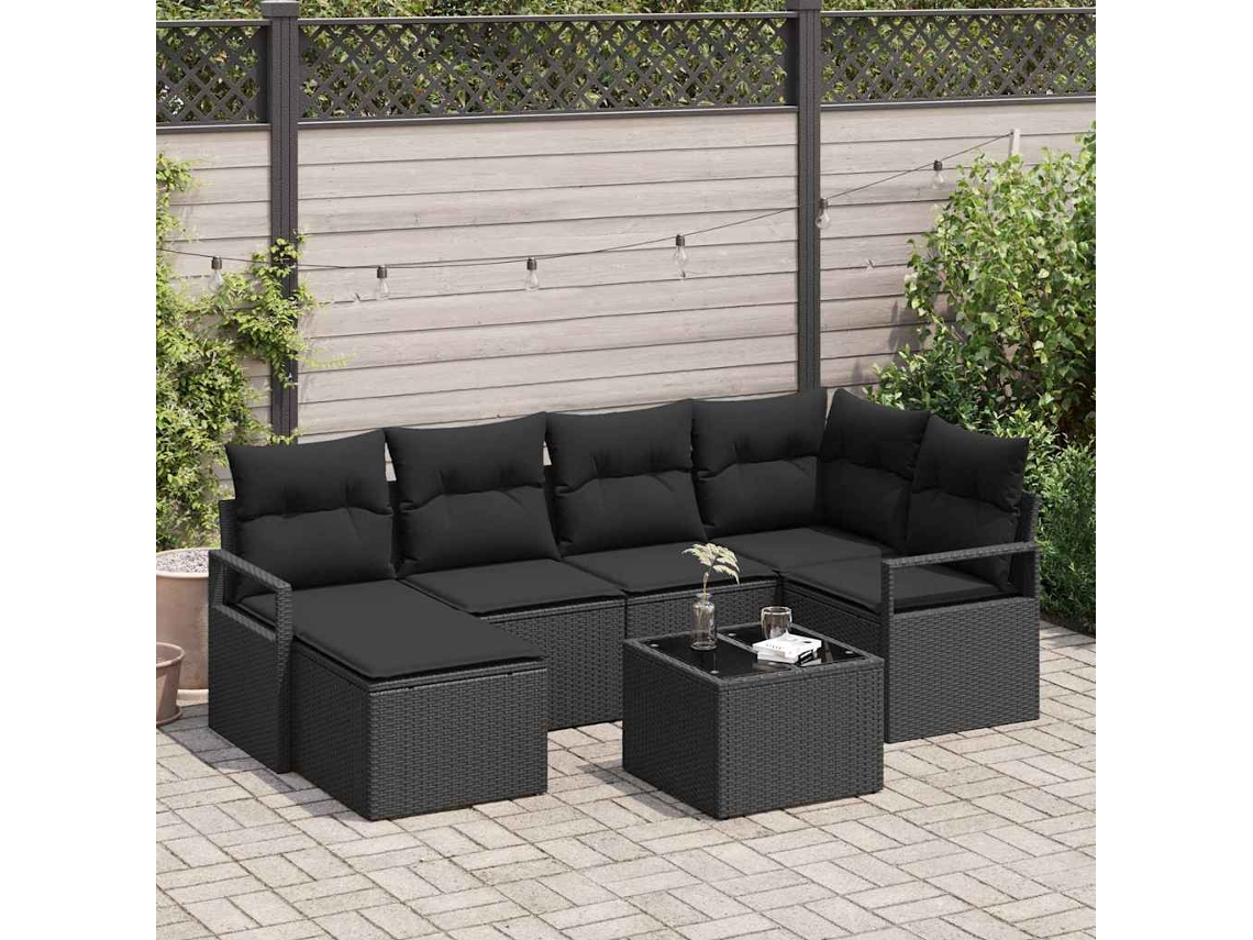Vidaxl Conjunto De Sofás 7 Unid. Preto Vime Pe