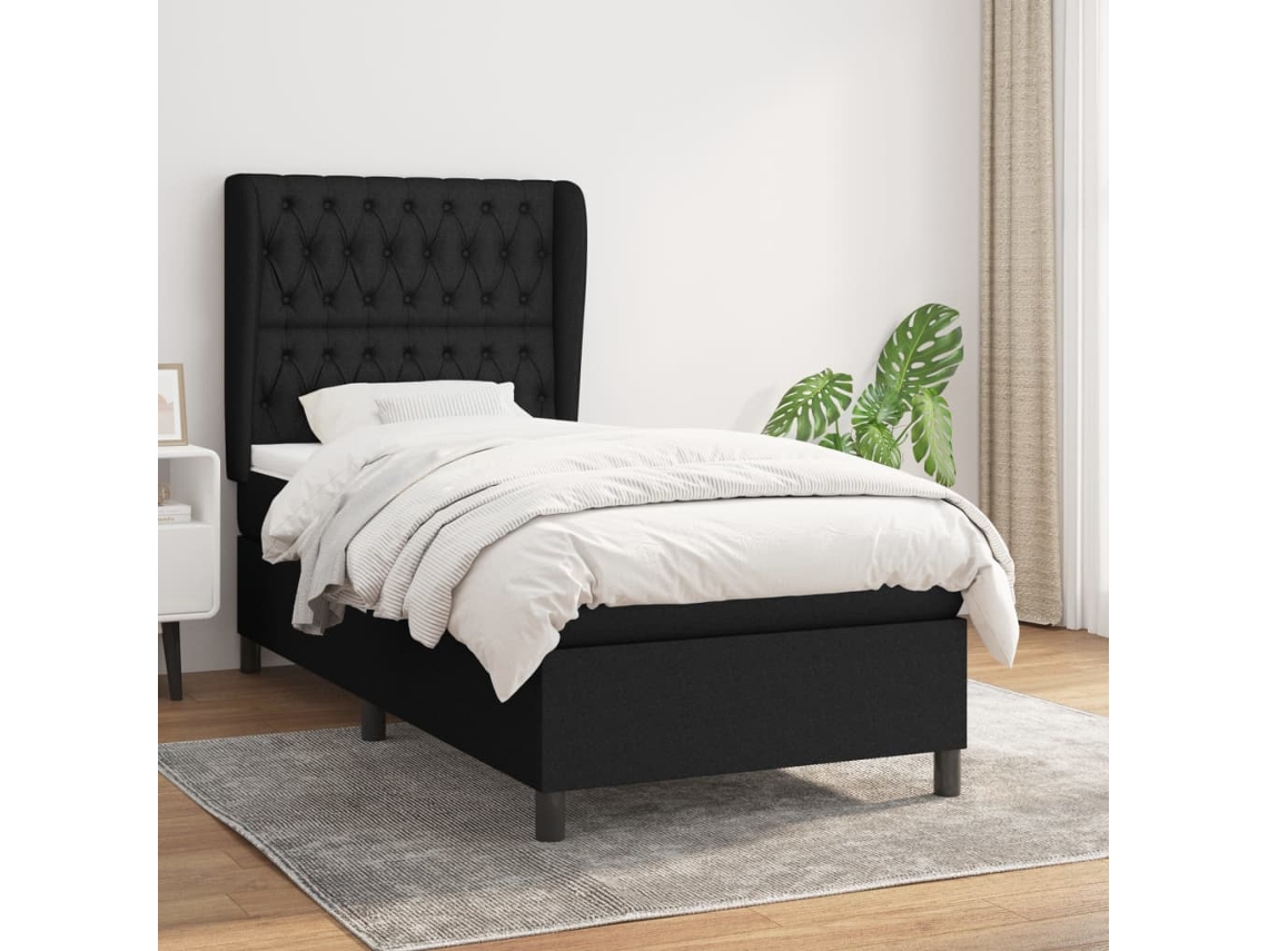 Cama Com Molas/colchão 90x200 Cm Tecido Preto