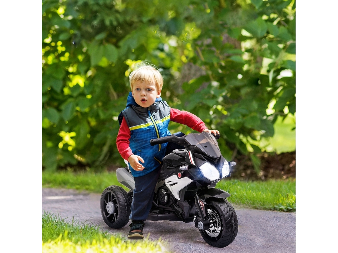 Moto Elétrica Infantil Luzes Sons 3 Km/h Recarregável Plástico Metal Preto/branco