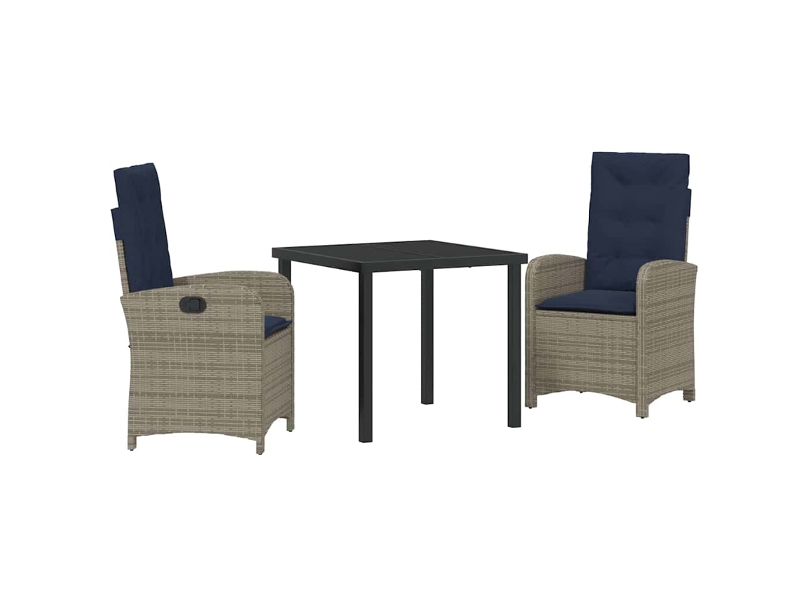 Conjunto 3 De Jantar Para Jardim Vidaxl Cinzento Vime Pe