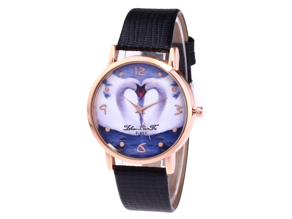 Reloj De Pulsera De Cuarzo Simple Con Patrón De Corazón Para Mujer Zhoulianfa Negro