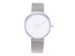 Relógio de pulso redondo Zhoulianfa para casais com pulseira de aço inoxidável e movimento de quartzo (mostrador branco)