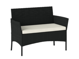 Sofá De Jardim De 2 Lugares Com Almofada E Apoios De Braço Em Rattan Pe E Aço, 107x55x80cm, Preto.